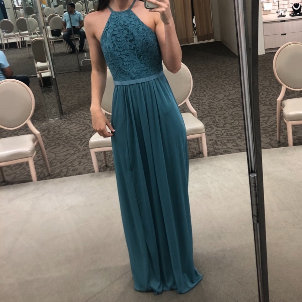 A-Line Halter Top with Corded Lace Bridesmaids Dress